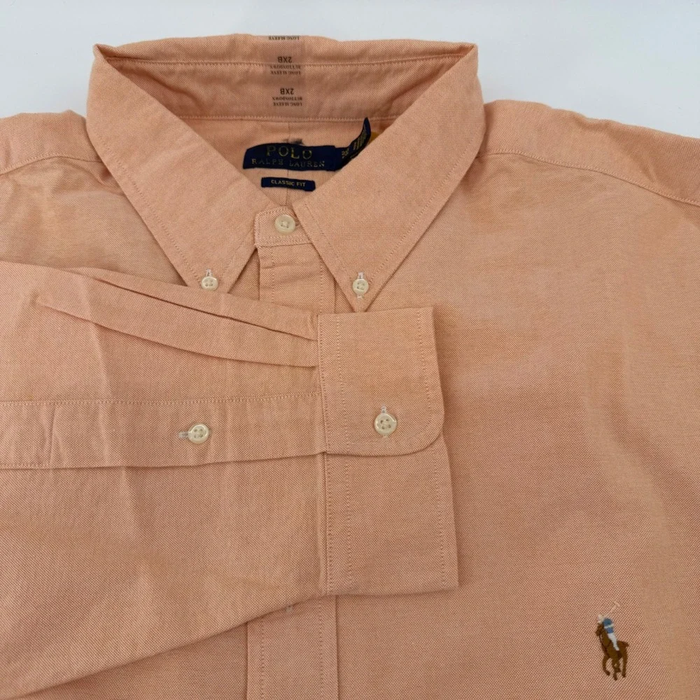 Polo Ralph Lauren Button Down Mens 2XB Peach Classic Fit Oxford Pony Logo LS